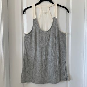 NWOT LOU & GREY Off-White/Gray Mixed Materials Racerback Top Size Medium